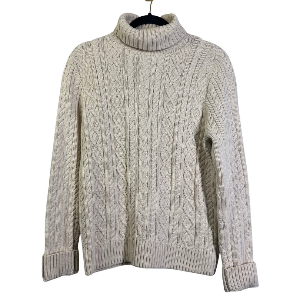 CROFT & BARROW Sweater Large Cable Knit Turtle Neck Cotton Irish Fisherman